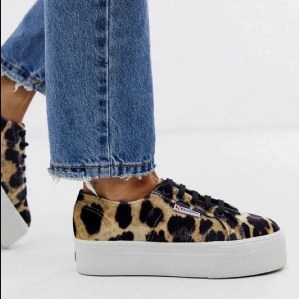 Superga leopard print textured platform sneakers 36